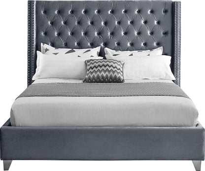 Meridian Furniture - Aiden Grey Velvet Queen Bed - AidenGrey-Q veiw 3