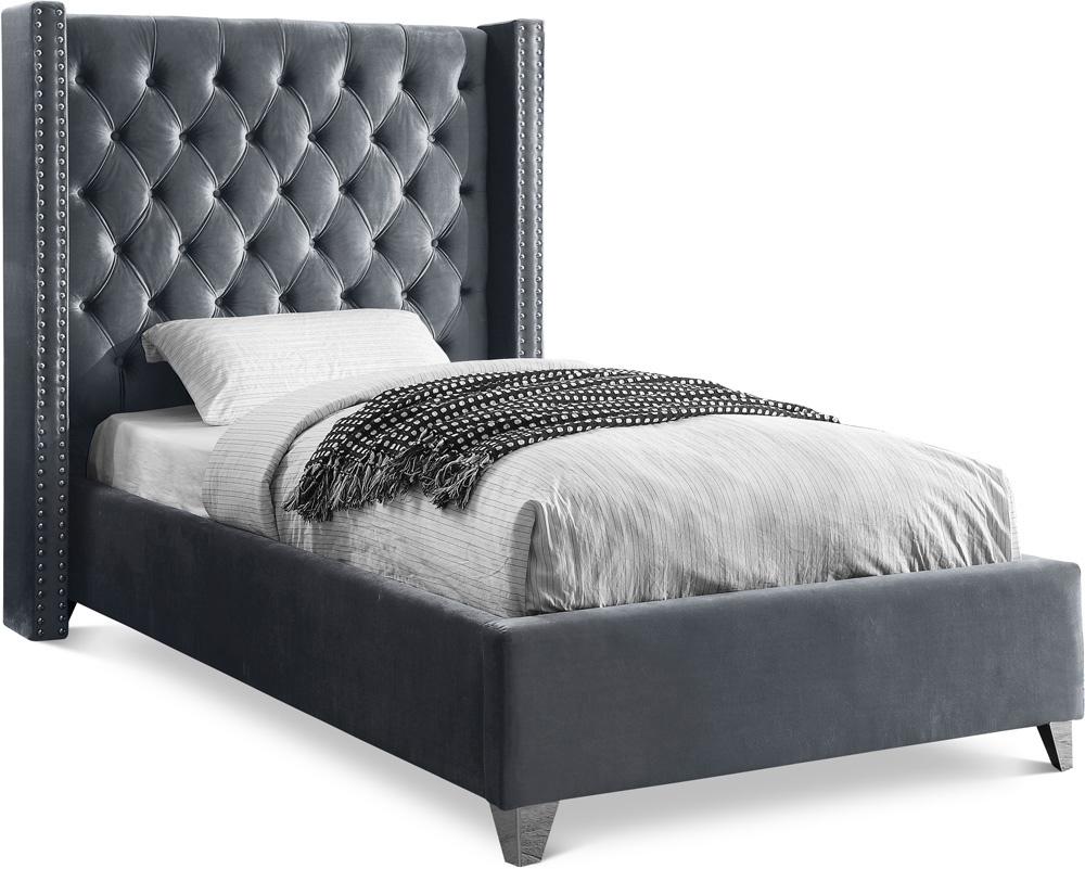 Meridian Furniture - Aiden Grey Velvet Twin Bed - AidenGrey-T veiw 1