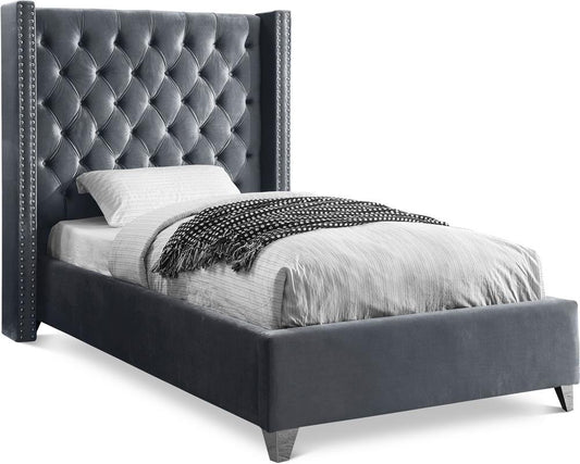 Meridian Furniture - Aiden Grey Velvet Twin Bed - AidenGrey-T veiw 1
