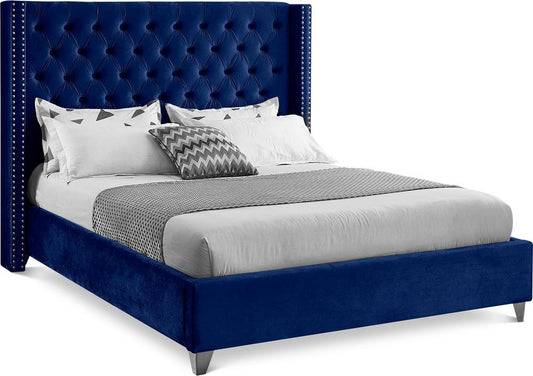 Meridian Furniture - Aiden Navy Velvet Queen Bed - AidenNavy-Q veiw 1
