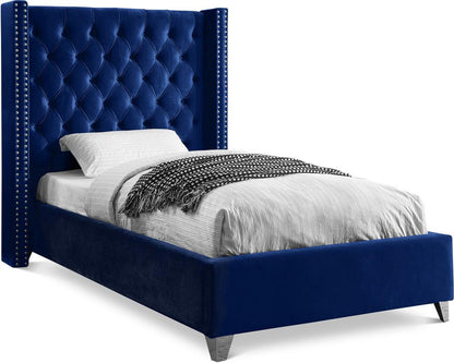 Meridian Furniture - Aiden Navy Velvet Twin Bed - AidenNavy-T veiw 1
