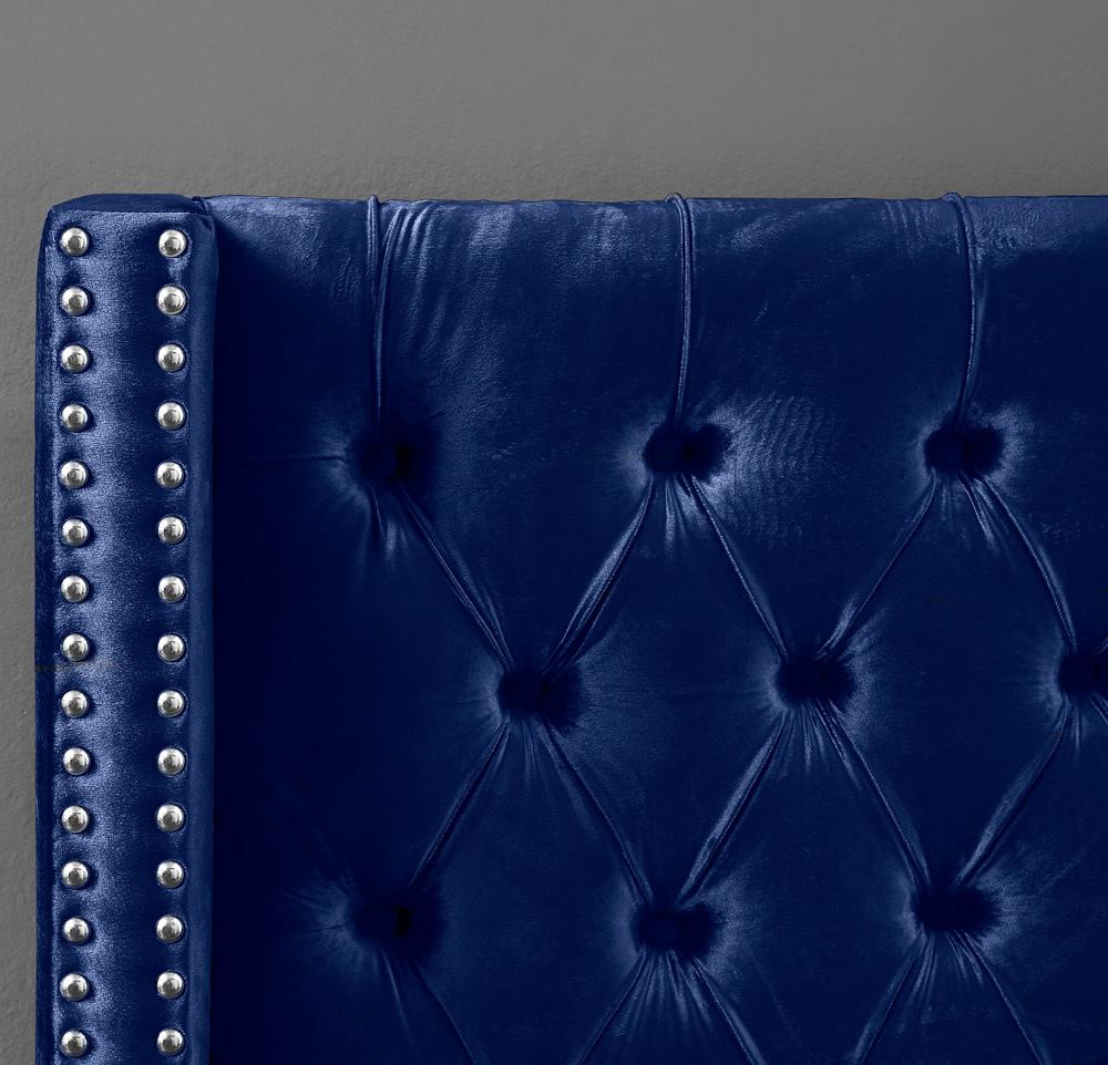 Meridian Furniture - Aiden Navy Velvet Twin Bed - AidenNavy-T veiw 3