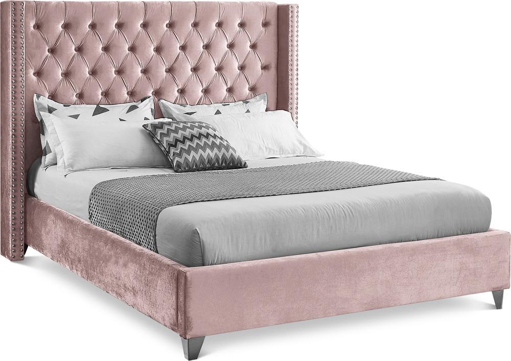 Meridian Furniture - Aiden Pink Velvet Full Bed - AidenPink-F veiw 1