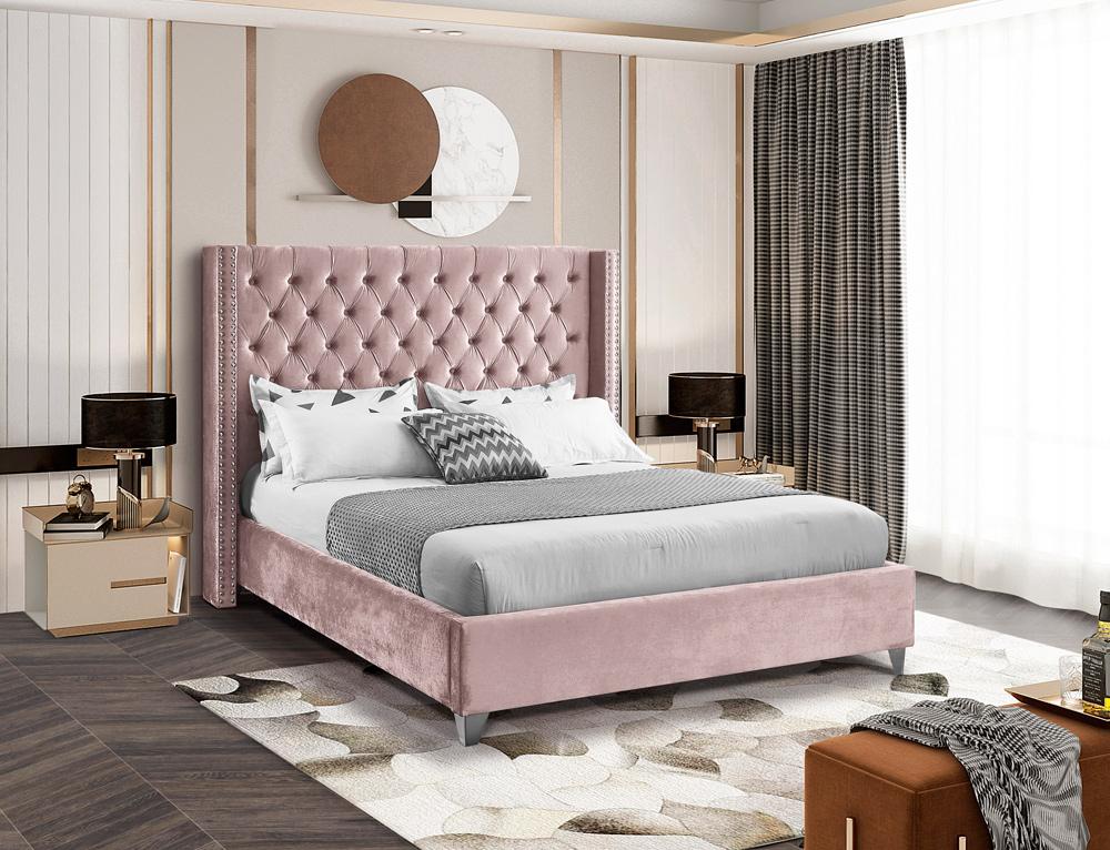 Meridian Furniture - Aiden Pink Velvet Full Bed - AidenPink-F veiw 2