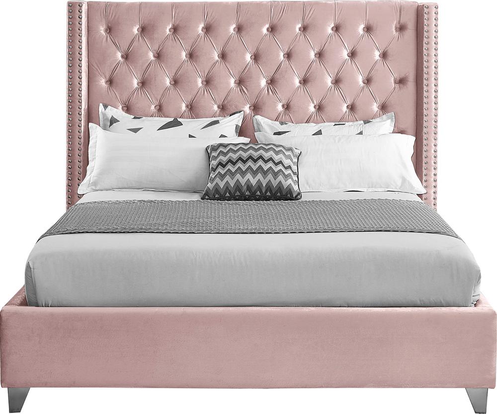 Meridian Furniture - Aiden Pink Velvet Full Bed - AidenPink-F veiw 3