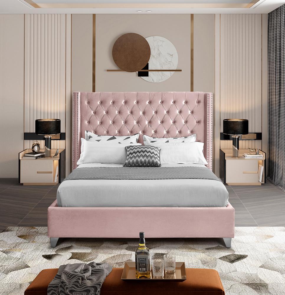 Meridian Furniture - Aiden Pink Velvet Full Bed - AidenPink-F veiw 4