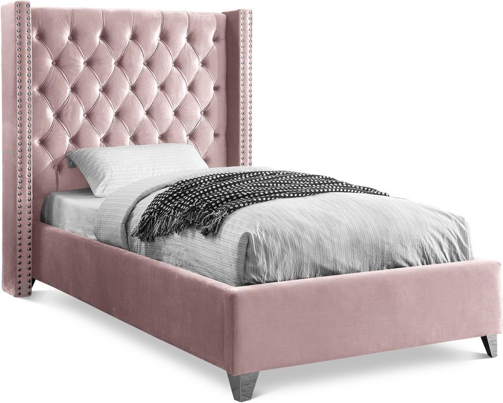 Meridian Furniture - Aiden Pink Velvet Twin Bed - AidenPink-T veiw 1