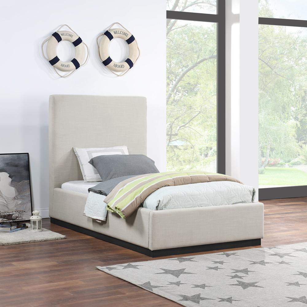 Meridian Furniture - Alfie Beige Linen Textured Fabric Twin Bed - AlfieBeige-T veiw 2