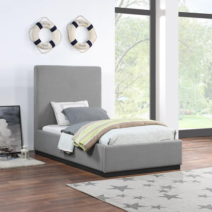 Meridian Furniture - Alfie Grey Linen Textured Fabric Twin Bed - AlfieGrey-T veiw 2