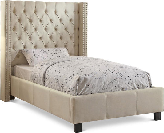 Meridian Furniture - Ashton Beige Linen Textured Twin Bed - AshtonBeige-T veiw 1