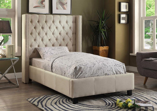 Meridian Furniture - Ashton Beige Linen Textured Twin Bed - AshtonBeige-T veiw 2