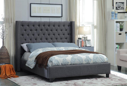 Meridian Furniture - Ashton Grey Linen Textured Queen Bed - AshtonGrey-Q veiw 2