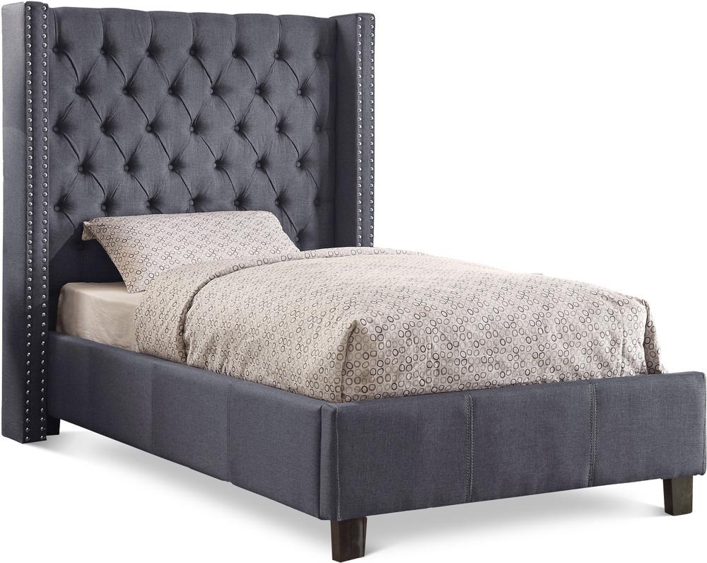 Meridian Furniture - Ashton Grey Linen Textured Twin Bed - AshtonGrey-T veiw 1