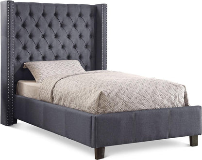 Meridian Furniture - Ashton Grey Linen Textured Twin Bed - AshtonGrey-T veiw 1