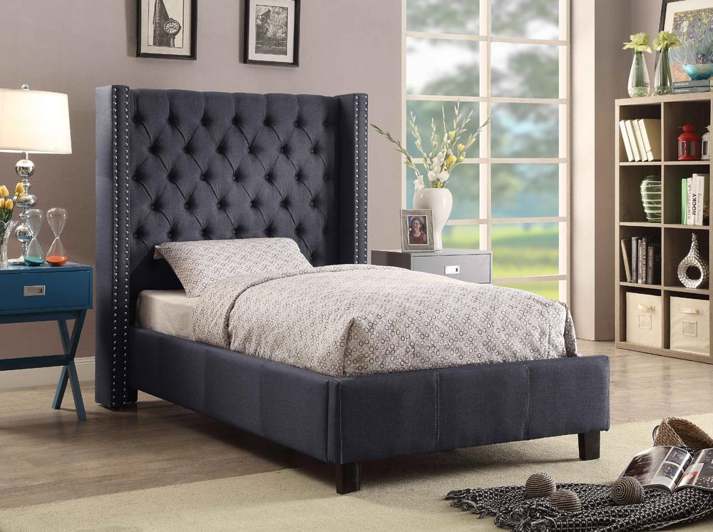 Meridian Furniture - Ashton Grey Linen Textured Twin Bed - AshtonGrey-T veiw 2