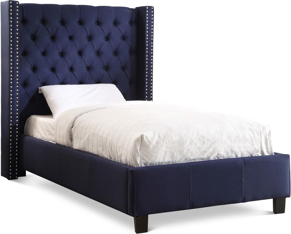 Meridian Furniture - Ashton Navy Linen Textured Twin Bed - AshtonNavy-T veiw 1