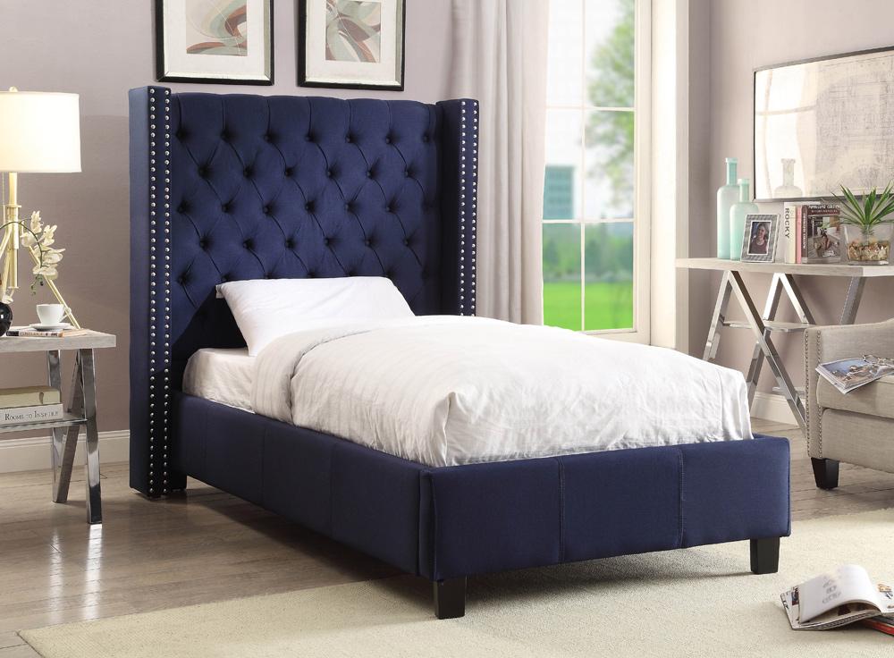 Meridian Furniture - Ashton Navy Linen Textured Twin Bed - AshtonNavy-T veiw 2