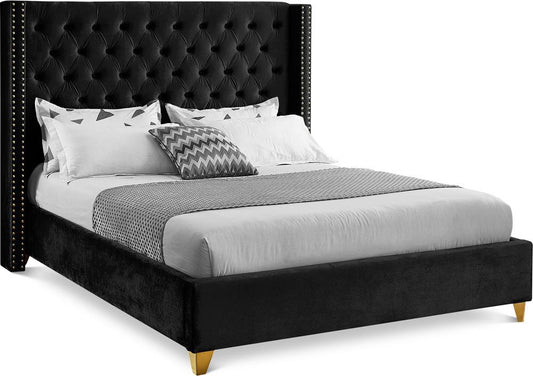 Meridian Furniture - Barolo Black Velvet Full Bed - BaroloBlack-F veiw 1