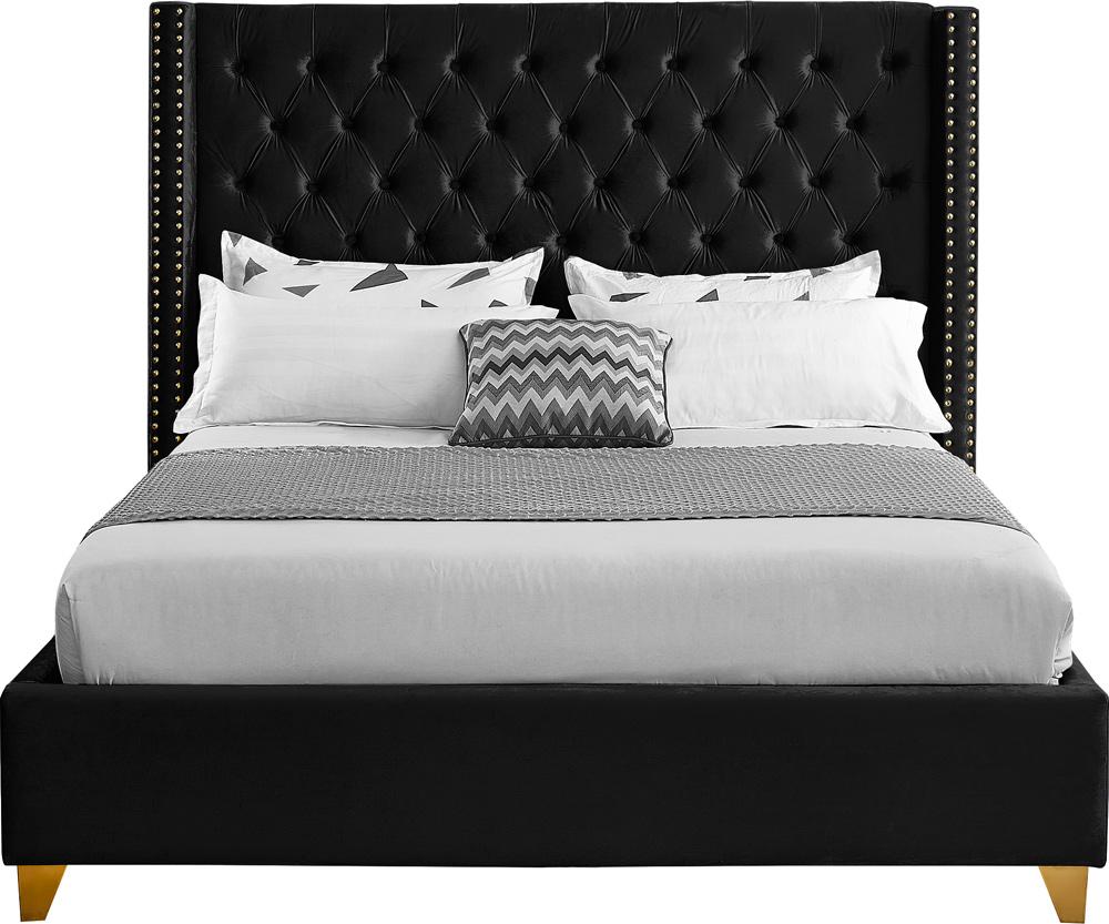 Meridian Furniture - Barolo Black Velvet Full Bed - BaroloBlack-F veiw 3