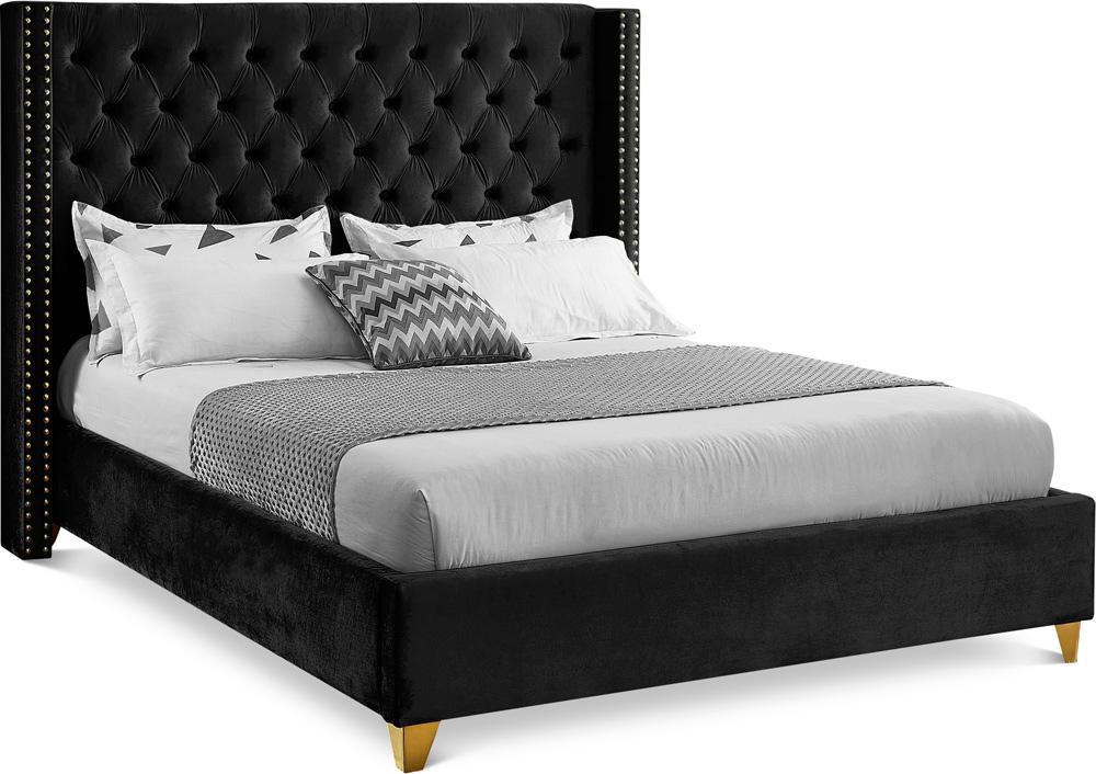 Meridian Furniture - Barolo Black Velvet King Bed - BaroloBlack-K veiw 1