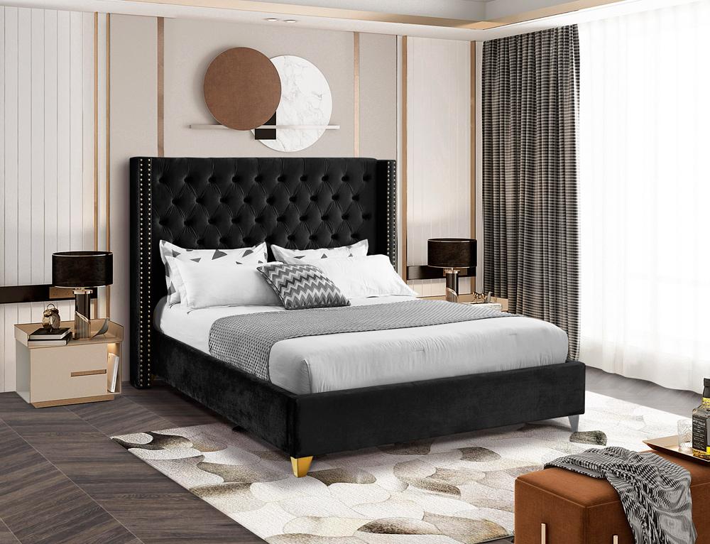 Meridian Furniture - Barolo Black Velvet King Bed - BaroloBlack-K veiw 2