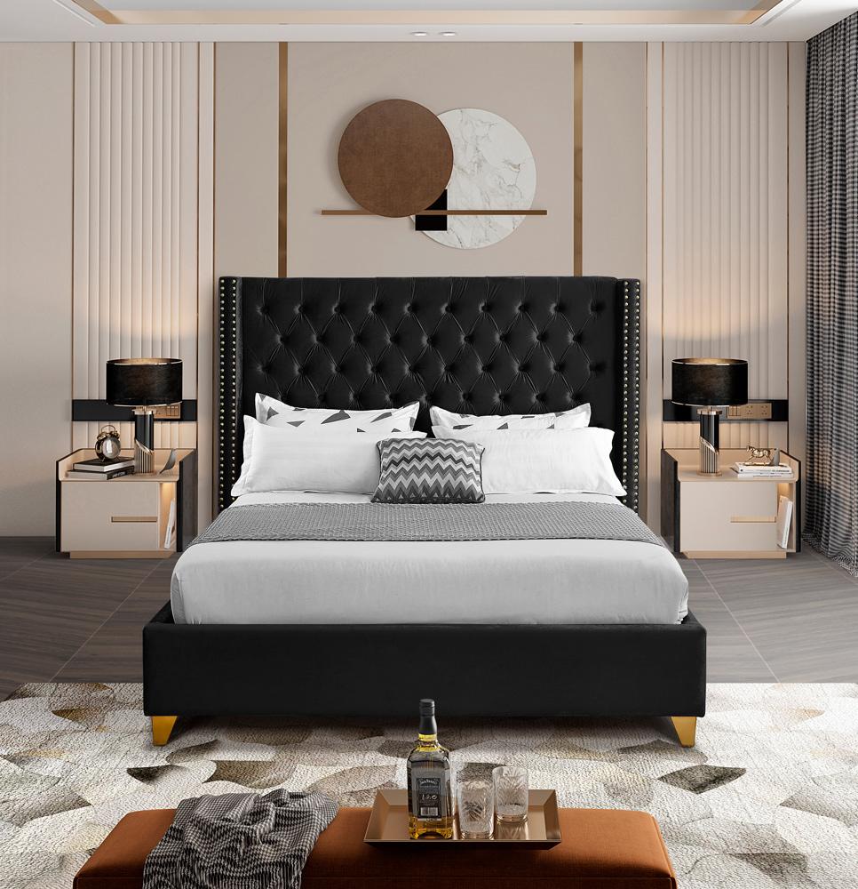 Meridian Furniture - Barolo Black Velvet King Bed - BaroloBlack-K veiw 4