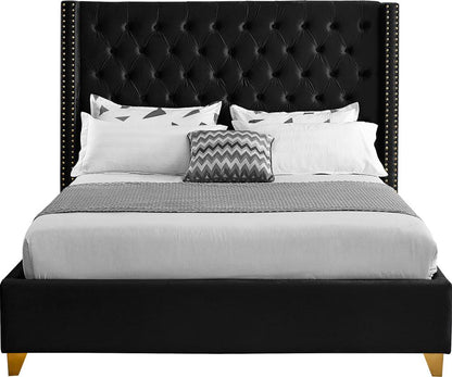 Meridian Furniture - Barolo Black Velvet Queen Bed - BaroloBlack-Q veiw 3