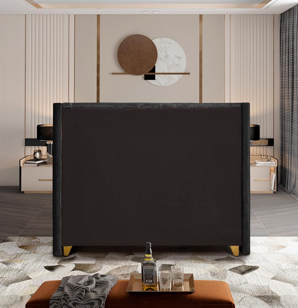 Meridian Furniture - Barolo Black Velvet Queen Bed - BaroloBlack-Q veiw 6