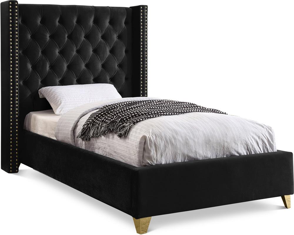 Meridian Furniture - Barolo Black Velvet Twin Bed - BaroloBlack-T veiw 1