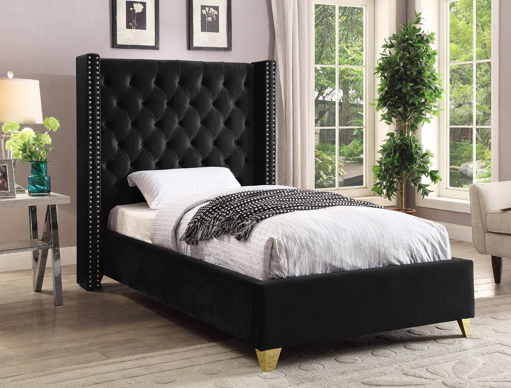 Meridian Furniture - Barolo Black Velvet Twin Bed - BaroloBlack-T veiw 2