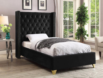 Meridian Furniture - Barolo Black Velvet Twin Bed - BaroloBlack-T veiw 2