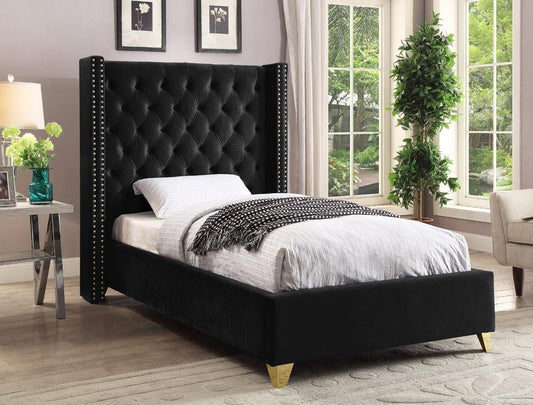 Meridian Furniture - Barolo Black Velvet Twin Bed - BaroloBlack-T veiw 2