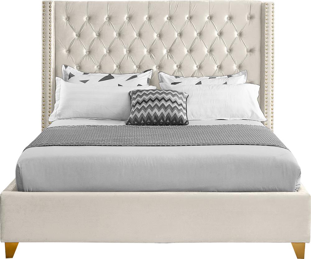Meridian Furniture - Barolo Cream Velvet King Bed - BaroloCream-K veiw 3