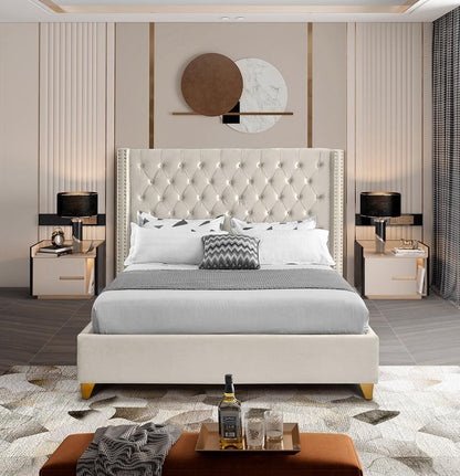 Meridian Furniture - Barolo Cream Velvet King Bed - BaroloCream-K veiw 4