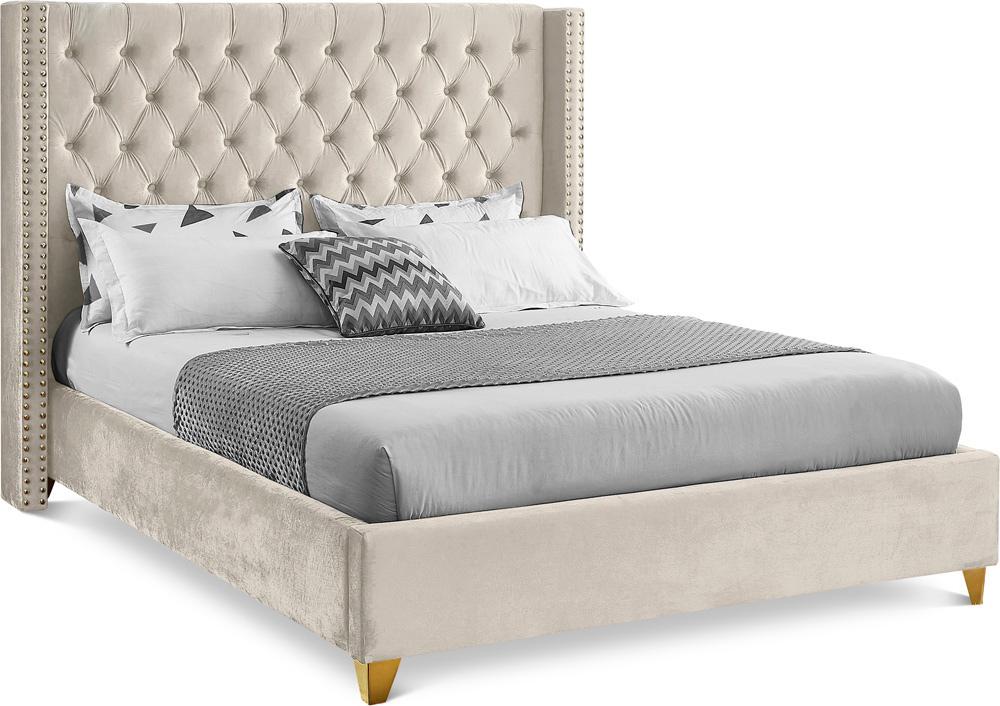 Meridian Furniture - Barolo Cream Velvet Queen Bed - BaroloCream-Q veiw 1
