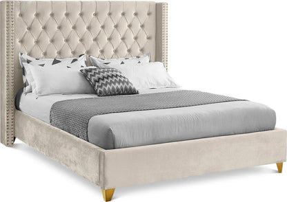 Meridian Furniture - Barolo Cream Velvet Queen Bed - BaroloCream-Q veiw 1