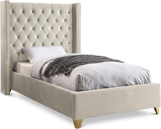 Meridian Furniture - Barolo Cream Velvet Twin Bed - BaroloCream-T veiw 1