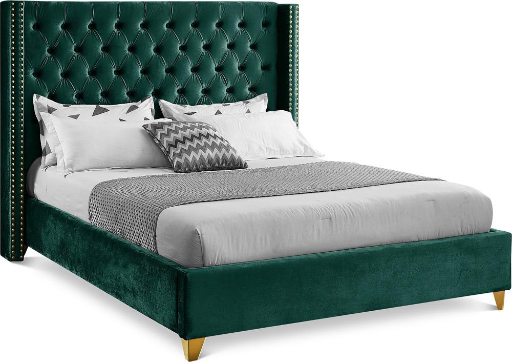 Meridian Furniture - Barolo Green Velvet Full Bed - BaroloGreen-F veiw 1