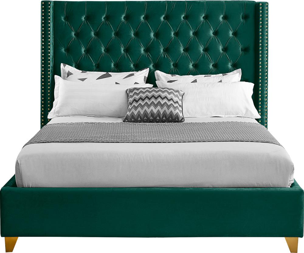 Meridian Furniture - Barolo Green Velvet Full Bed - BaroloGreen-F veiw 3
