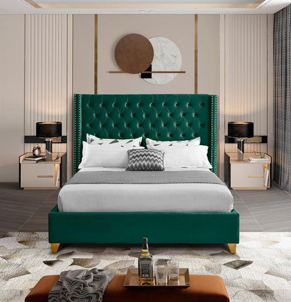 Meridian Furniture - Barolo Green Velvet Full Bed - BaroloGreen-F veiw 4