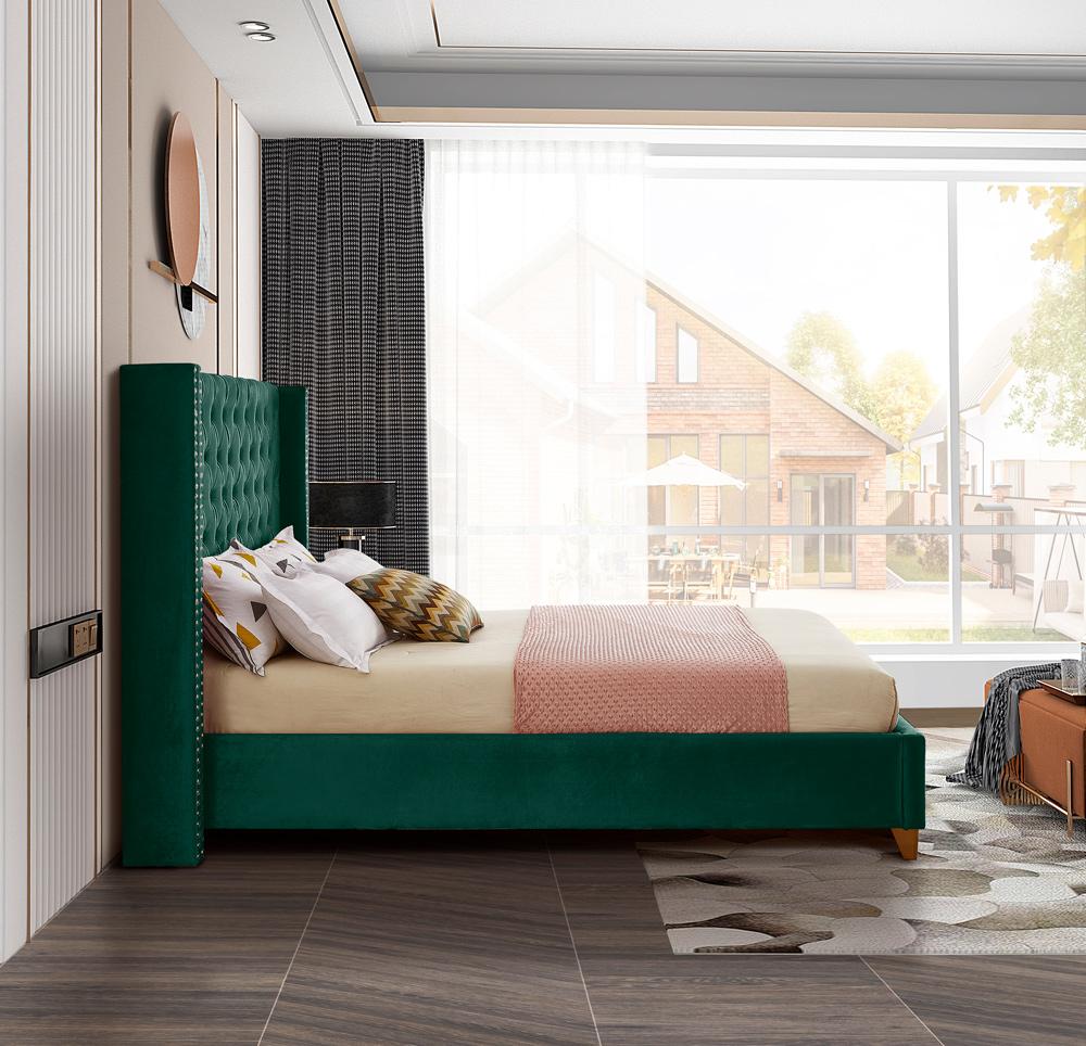 Meridian Furniture - Barolo Green Velvet Full Bed - BaroloGreen-F veiw 5