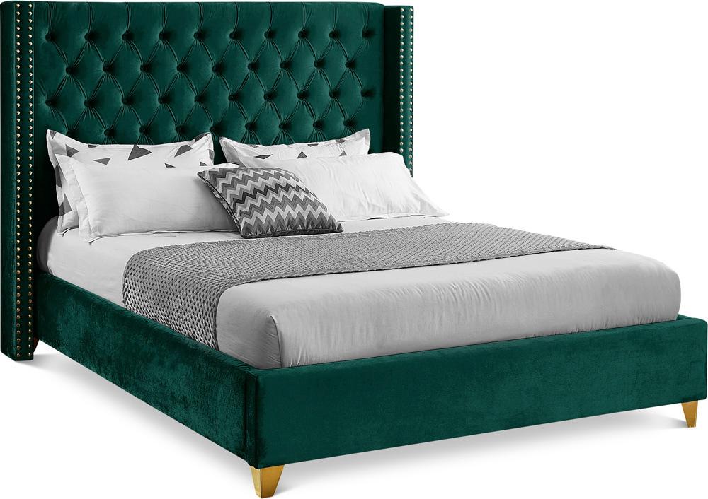 Meridian Furniture - Barolo Green Velvet King Bed - BaroloGreen-K veiw 1