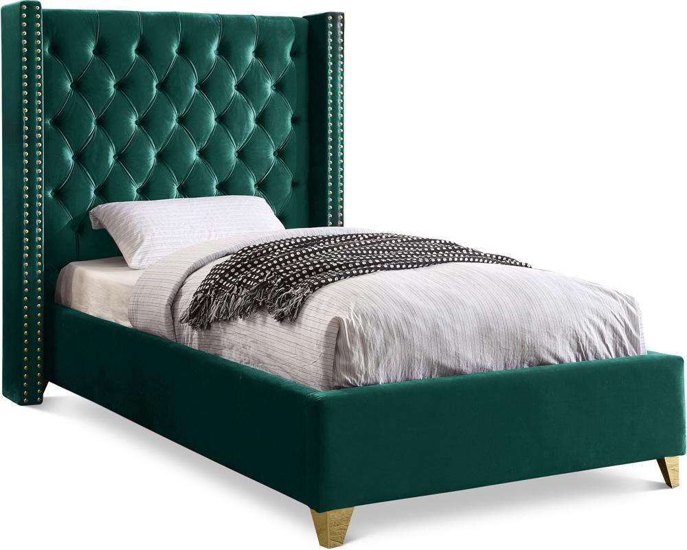Meridian Furniture - Barolo Green Velvet Twin Bed - BaroloGreen-T veiw 1