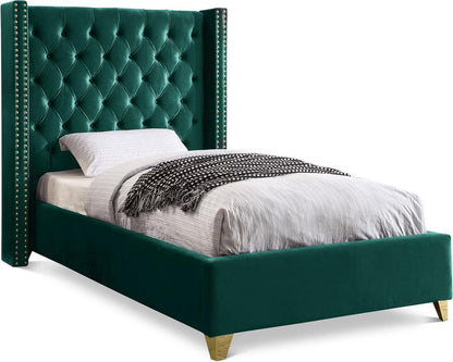 Meridian Furniture - Barolo Green Velvet Twin Bed - BaroloGreen-T veiw 1