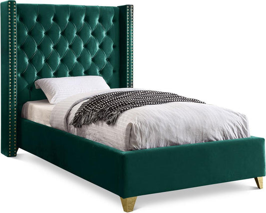 Meridian Furniture - Barolo Green Velvet Twin Bed - BaroloGreen-T veiw 1