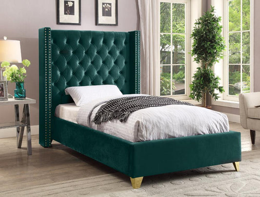 Meridian Furniture - Barolo Green Velvet Twin Bed - BaroloGreen-T veiw 2