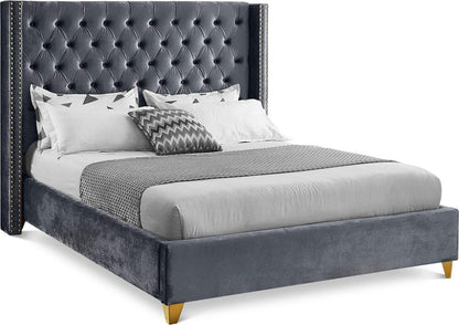 Meridian Furniture - Barolo Grey Velvet Full Bed - BaroloGrey-F veiw 1