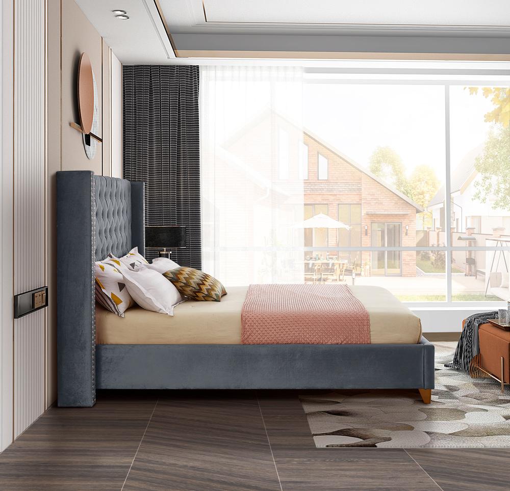 Meridian Furniture - Barolo Grey Velvet Full Bed - BaroloGrey-F veiw 5