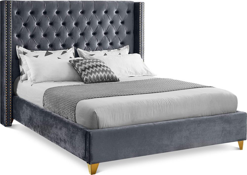 Meridian Furniture - Barolo Grey Velvet King Bed - BaroloGrey-K veiw 1