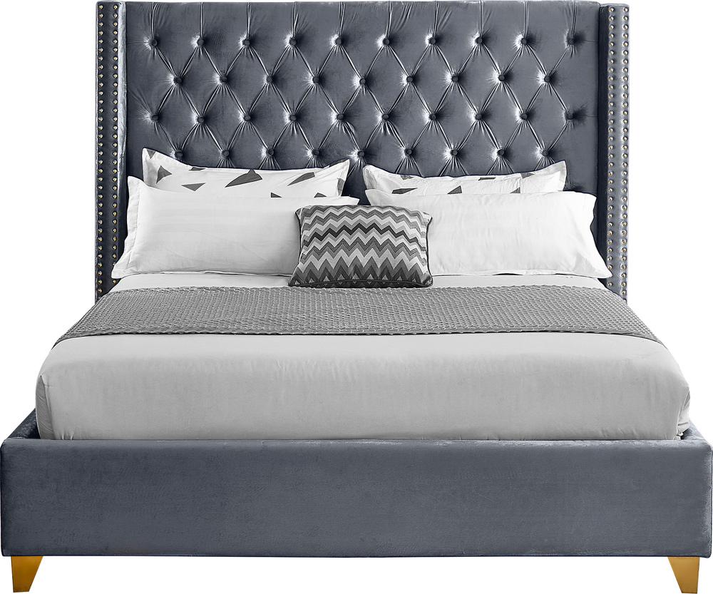Meridian Furniture - Barolo Grey Velvet King Bed - BaroloGrey-K veiw 3